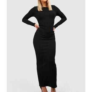 BooHoo Contour Rib Long Sleeve Maxi Dress Black size US 4 NWT